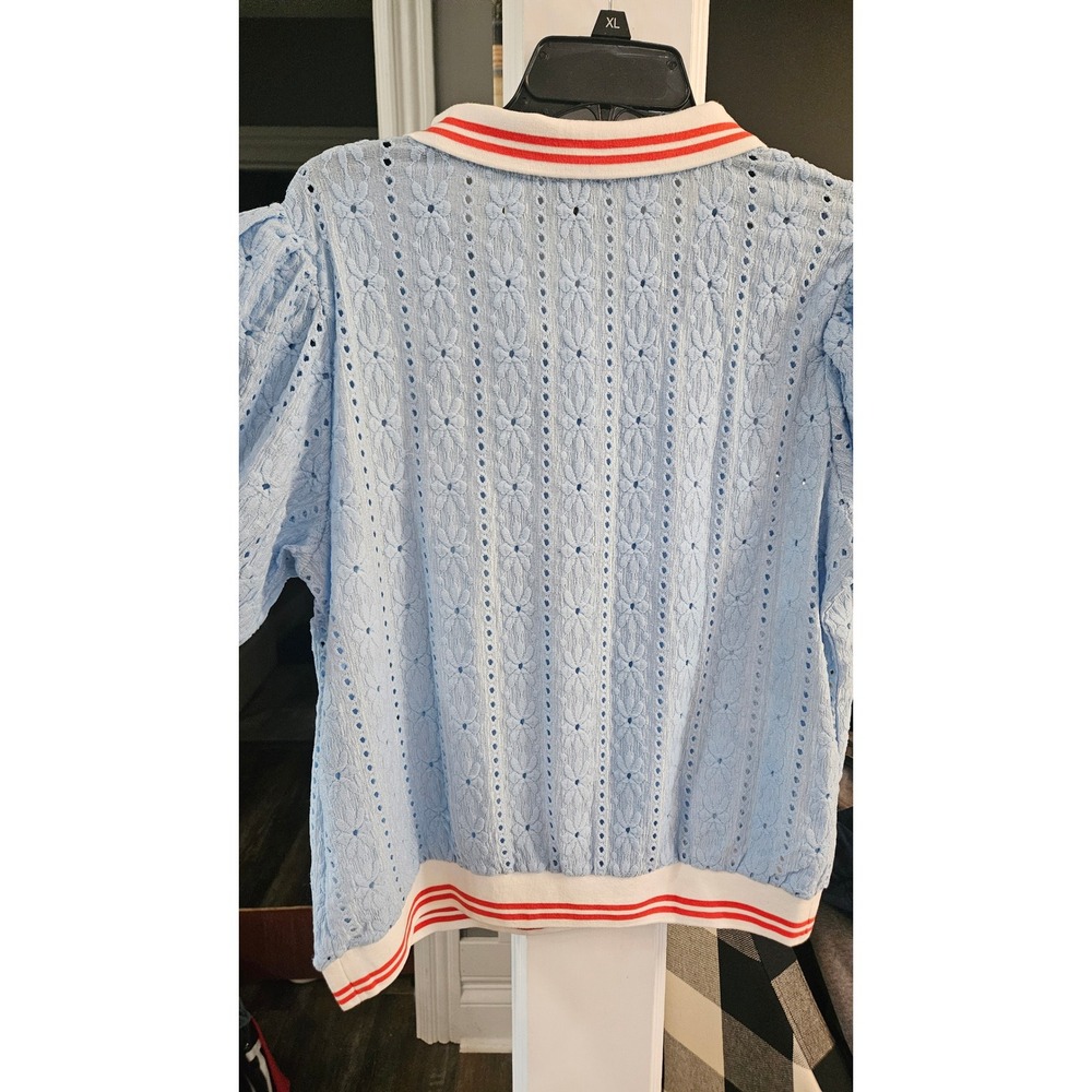 NWT Girlhoodcore Maeve Anthropologie Light Blue Pointelle Knit PoloButton Top XL - Picture 6 of 6